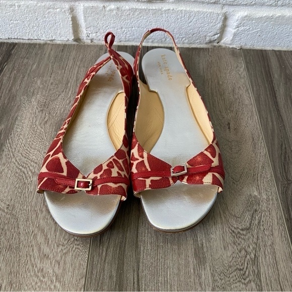 Kate Spade Slingback Peeptoe Flats Shoes Pink White Printed Women’s Size 9 - Picture 2 of 7
